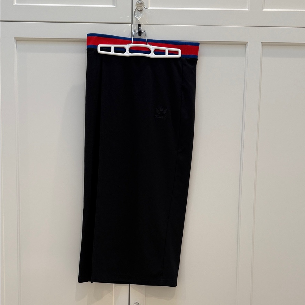 Adidas long Black Skirt with Red and Blue Trim